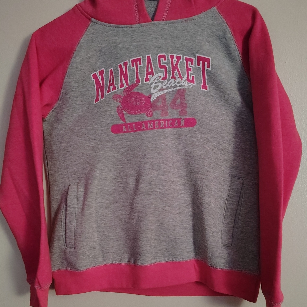 Girls Pink & Gray Sweatshirt Hoodie Size Large P2P 19". Ages 9-12.